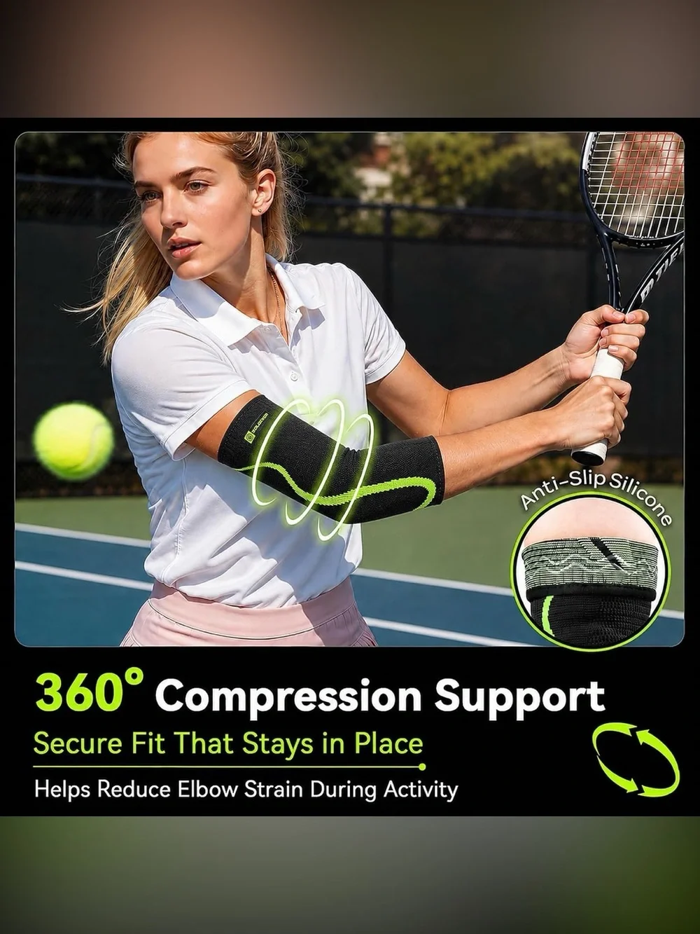 Black Compression Elbow Sleeve with Gel Support ultra breathable Medium NEW